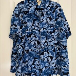 Panama Jack men’s navy & black leaf car print Hawaiian causal shirt top size 3XL